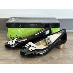 Sam Edelman,‎ Natalie Black Leather Gold Block Heel, Womens Size 8
